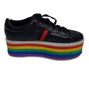 CAPE ROBBIN‎ Momo platform sneaker rainbow black metallic lace up clowncore 10